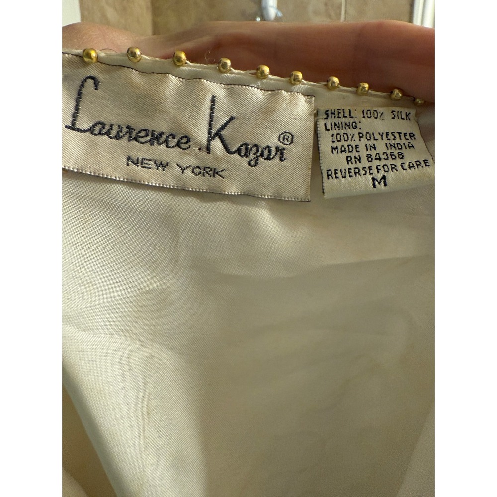 Vintage Laurence Kazar White Silk Beaded Sequined Top Party Blouse Women's Sz M - Picture 3 of 3